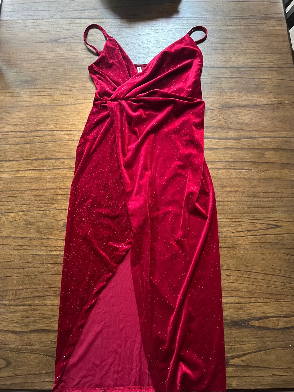 Glitter Red Velvet High-Low Evening Dress